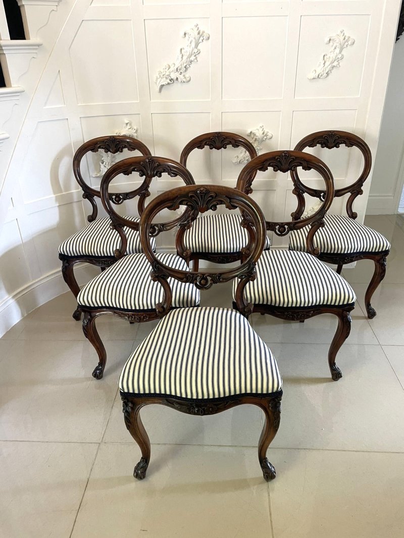 Outstanding Quality Set of 6 Antique Victorian Carved Walnut Dining Chairs - Image 3